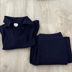 Navy Knit Sweater and Cropped Pant Set